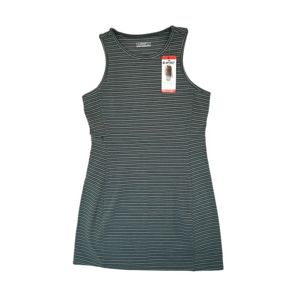 NWT HI-TEC Two-Tone Sleeveless Ottoman Dress, Medium Striped Black With Gray - Picture 1 of 5